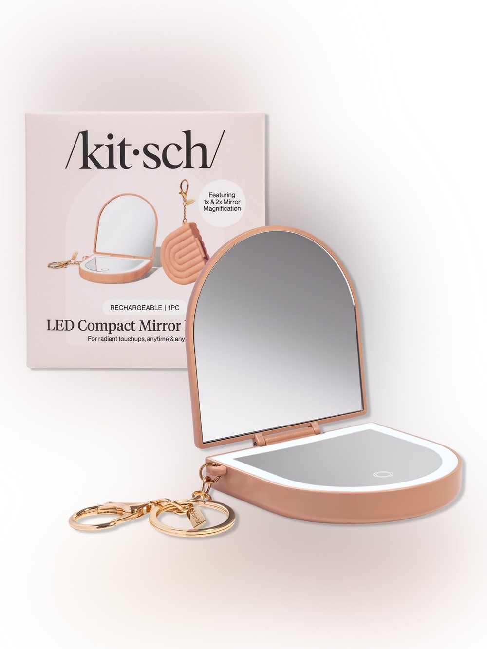 Kitsch LED Compact Mirror Keychain Pink